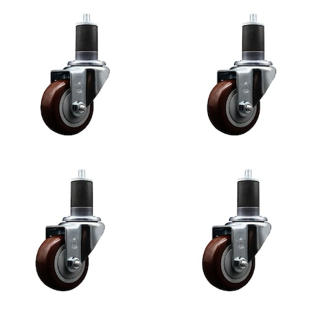 Service Caster 3'' Maroon Poly Wheel Swivel 1-5/8'' Expanding Stem Caster Set, 4PK SCC-EX20S314-PPUB-MRN-158-4